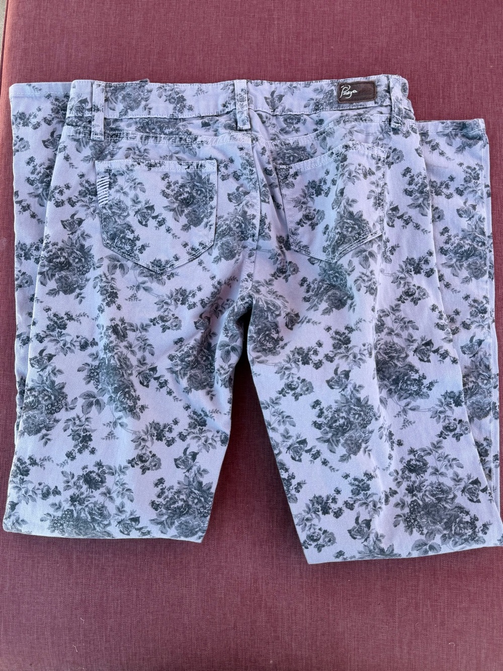 PAIGE Peg Skinny Floral Print Jeans Pink Gray - Picture 5 of 14